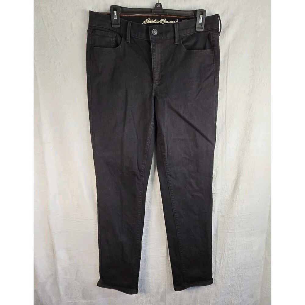 Eddie Bauer Jeans Womens Size 12 Black Denim Pants Slightly Curvy Slim Straight